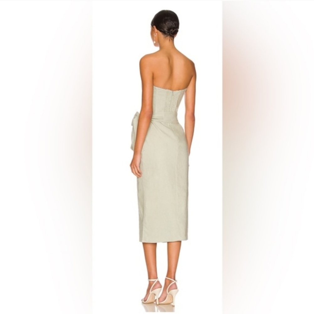 V. Chapman Liliana Scallop Hem Strapless Sage Green Midi Dress Size 10 - Picture 3 of 7